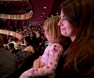 Even from the third ring, young audience members are entranced by the New York City Ballet's Family Saturdays program. 