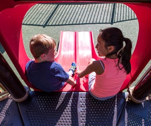 A double slide at Jonathan's Dream. Photo courtesy of O'Brien and Sons Landscape Structures