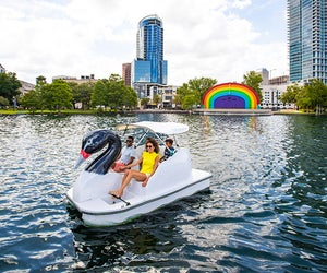With seating for five, families can take a swan boat ride together on Lake Eola. Photo courtesy of Visit Florida