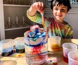 Create colorful storm clouds out of shaving cream and food coloring. 